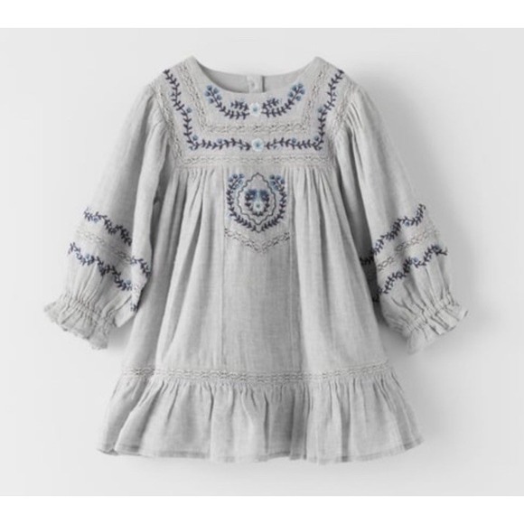 Zara Other - Zara Girls Sz 4-5 Embroidered Peasant Boho Prairie Dress Soft Puff Sleeve Flowy